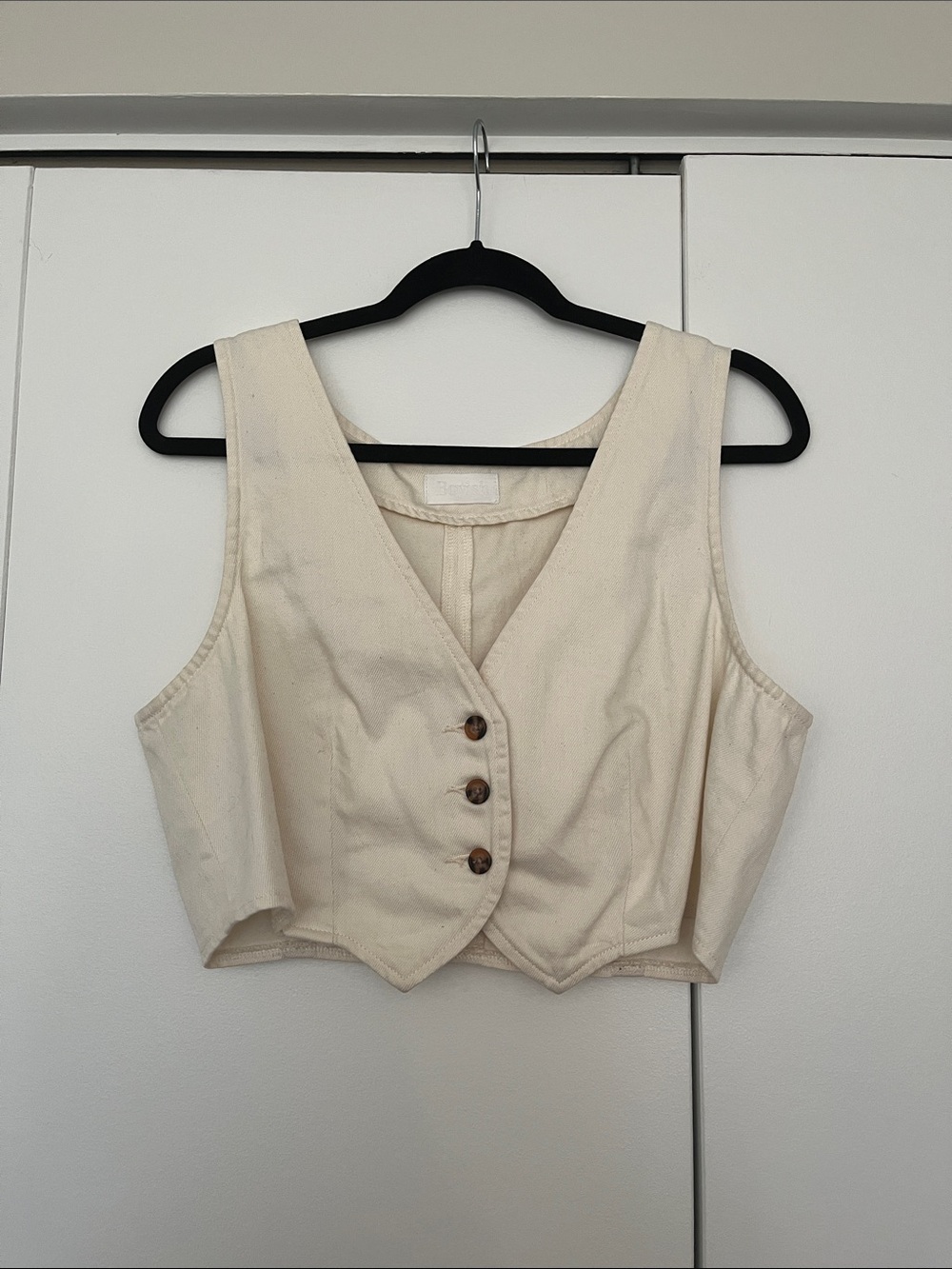 Boyish Cream Cropped Denim Button Vest